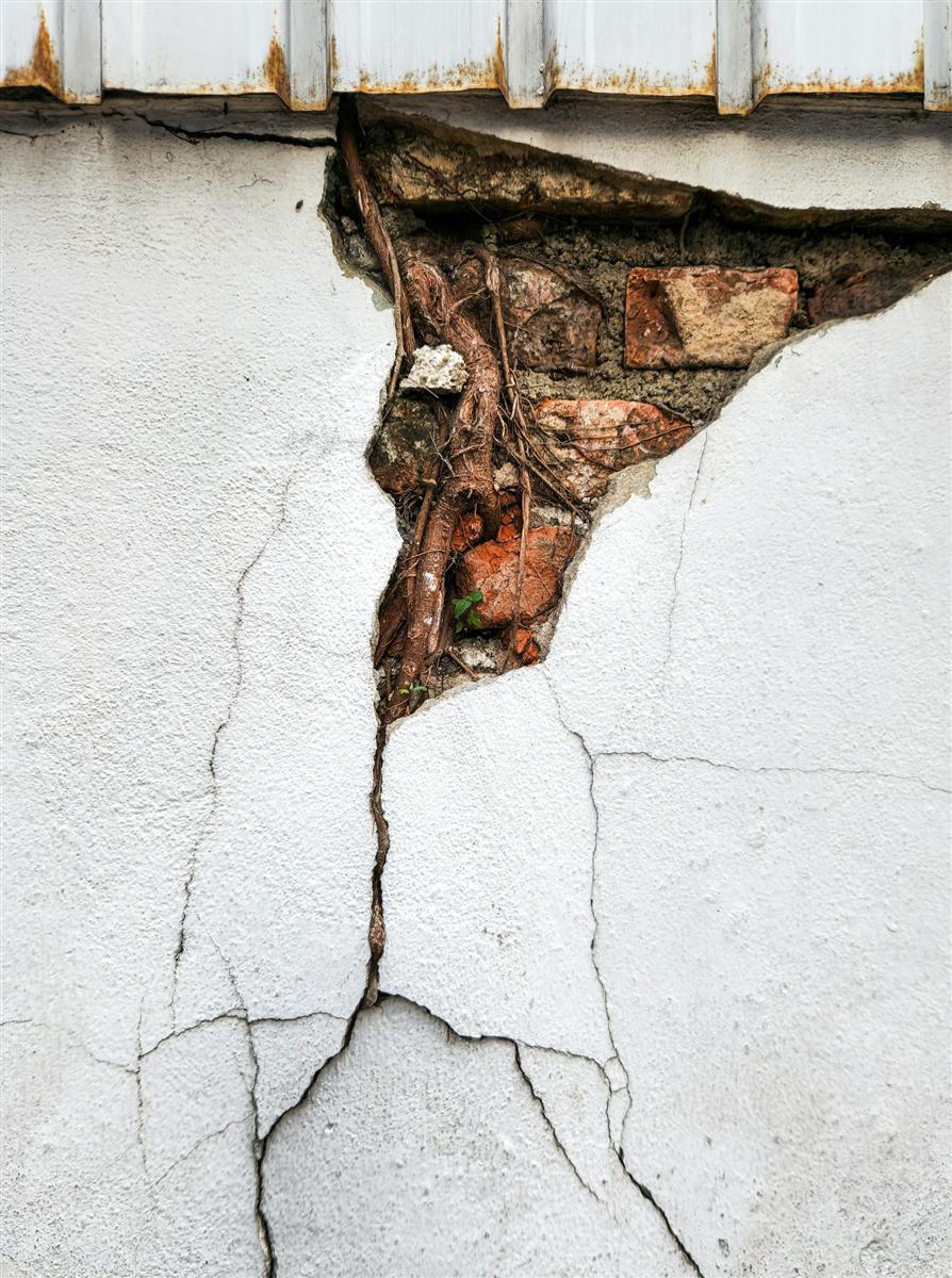 Muro esterno con lesione riconducibile a un cedimento delle fondazioni